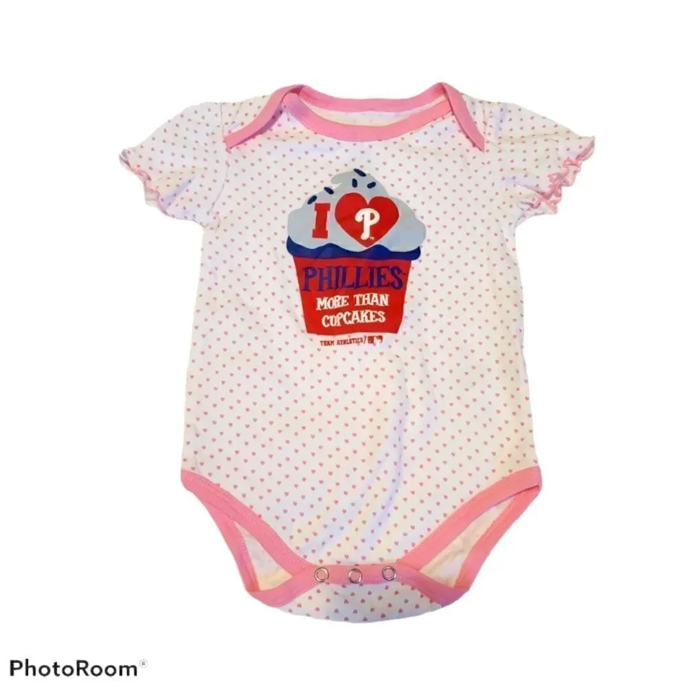 Phillies Pink Heart Onesie  12M